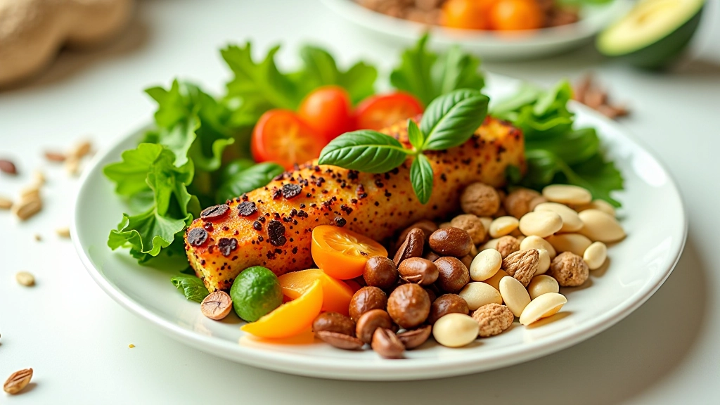 Seleção de alimentos ricos em nutrientes em prato colorido