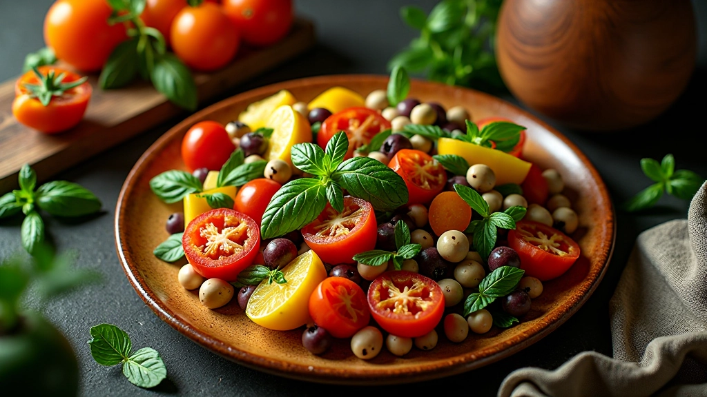 Refeição vegana colorida com legumes frescos e proteína vegetal